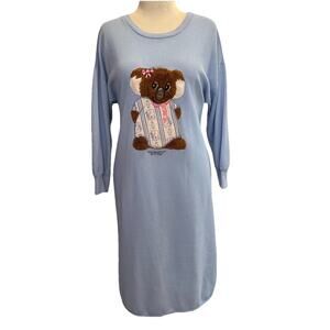 Paws & Reflect Kitten Vtg Blue Nightgown 1X Koala Bear 3D Fuzzy Cotton 80s 90s